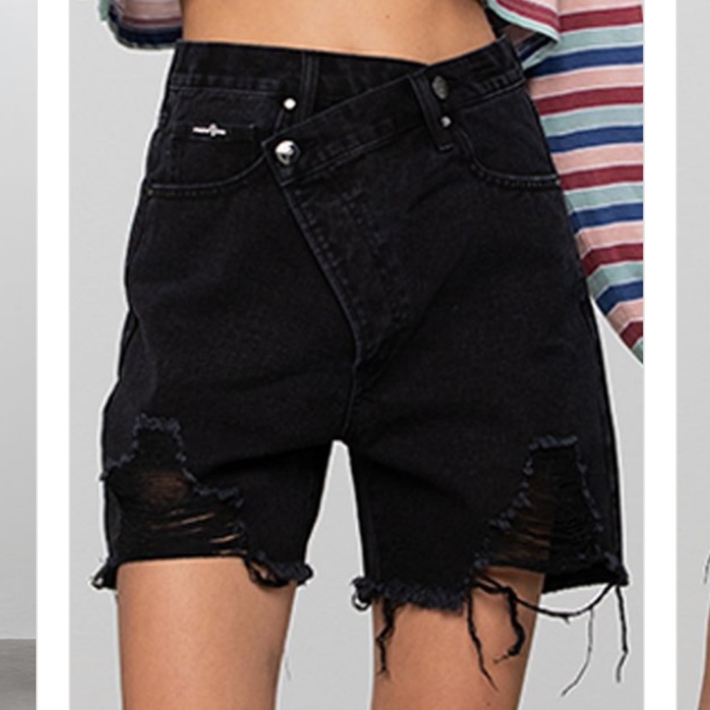 Black Distressed High-Waist Jean Shorts